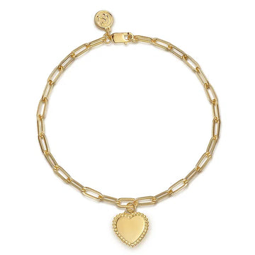 GABRIEL & CO- 14K Yellow Plain Gold Paperclip Chain Bracelet with Bujukan Framed Heart Charm